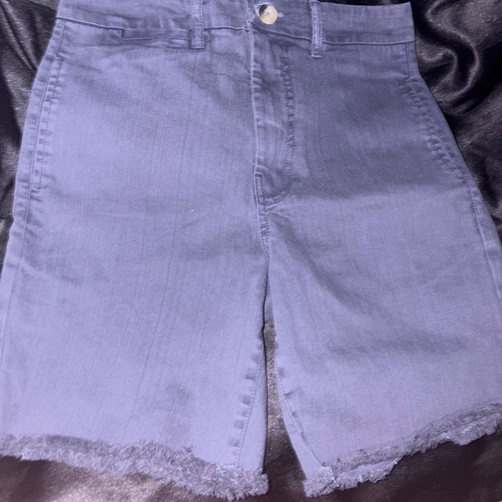 Free People Distressed Hem Jean Shorts - Blue